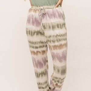 MYSTREE Women’s Tie Dye Joggers – Pastel Sage Lavender Neutral, Size [Insert Siz